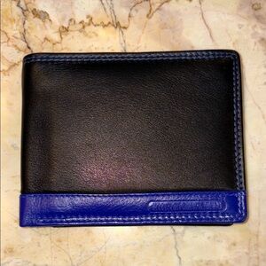 Giorgio Armani Men’s Italian Handmade Black W/Blue Leather Wallet. New Condition